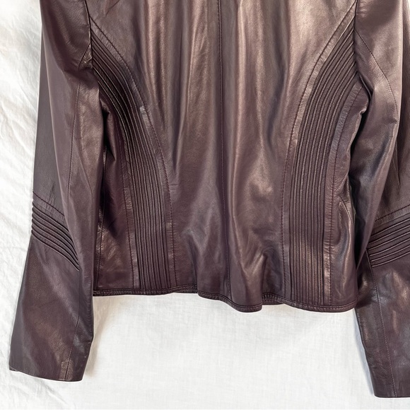 Tory Burch Leather Jacket Women Size 6 Oxblood Burgundy Zip Cropped Moto Coat - Picture 15 of 16